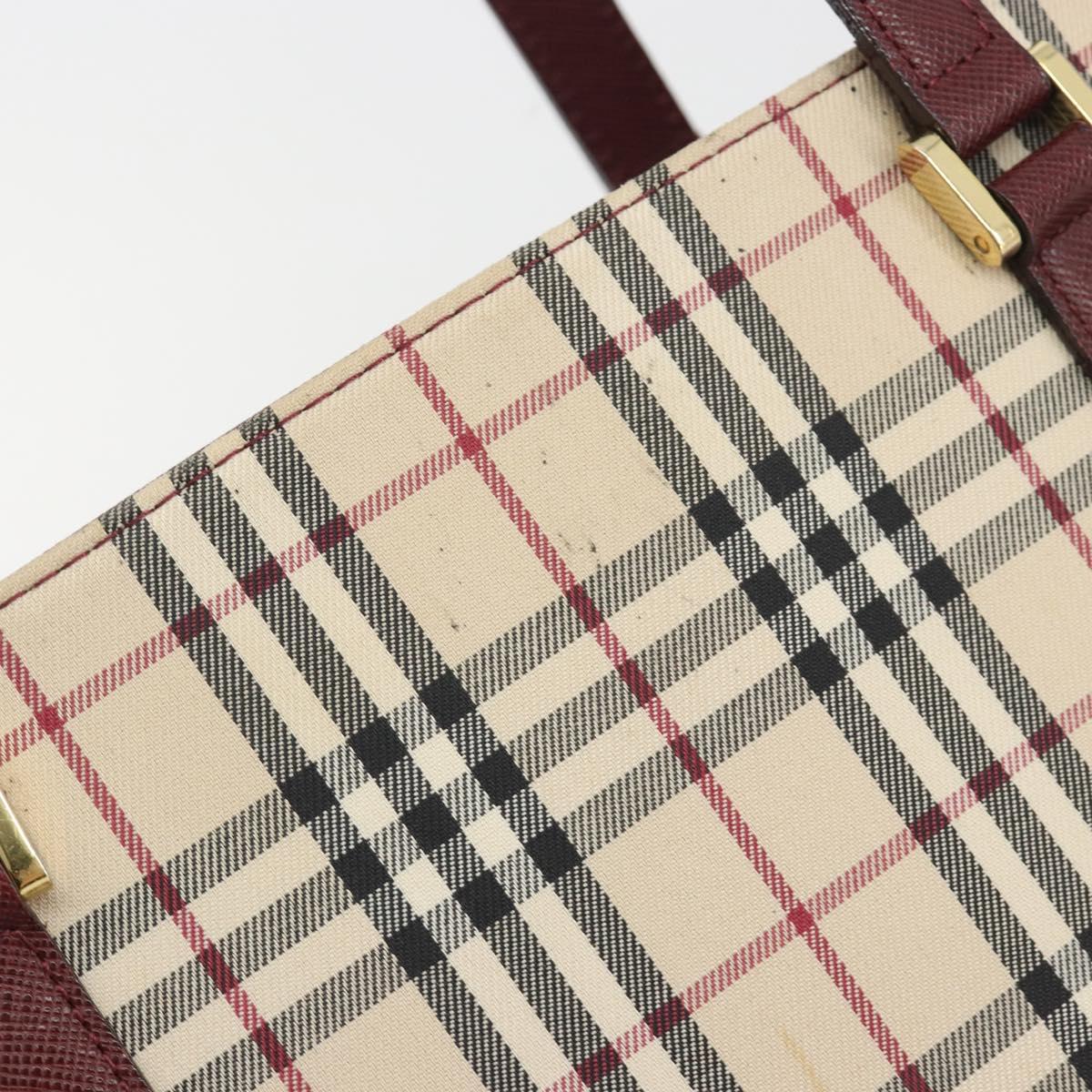 BURBERRY Nova Check Hand Bag Canvas Beige Gold Auth ep15581