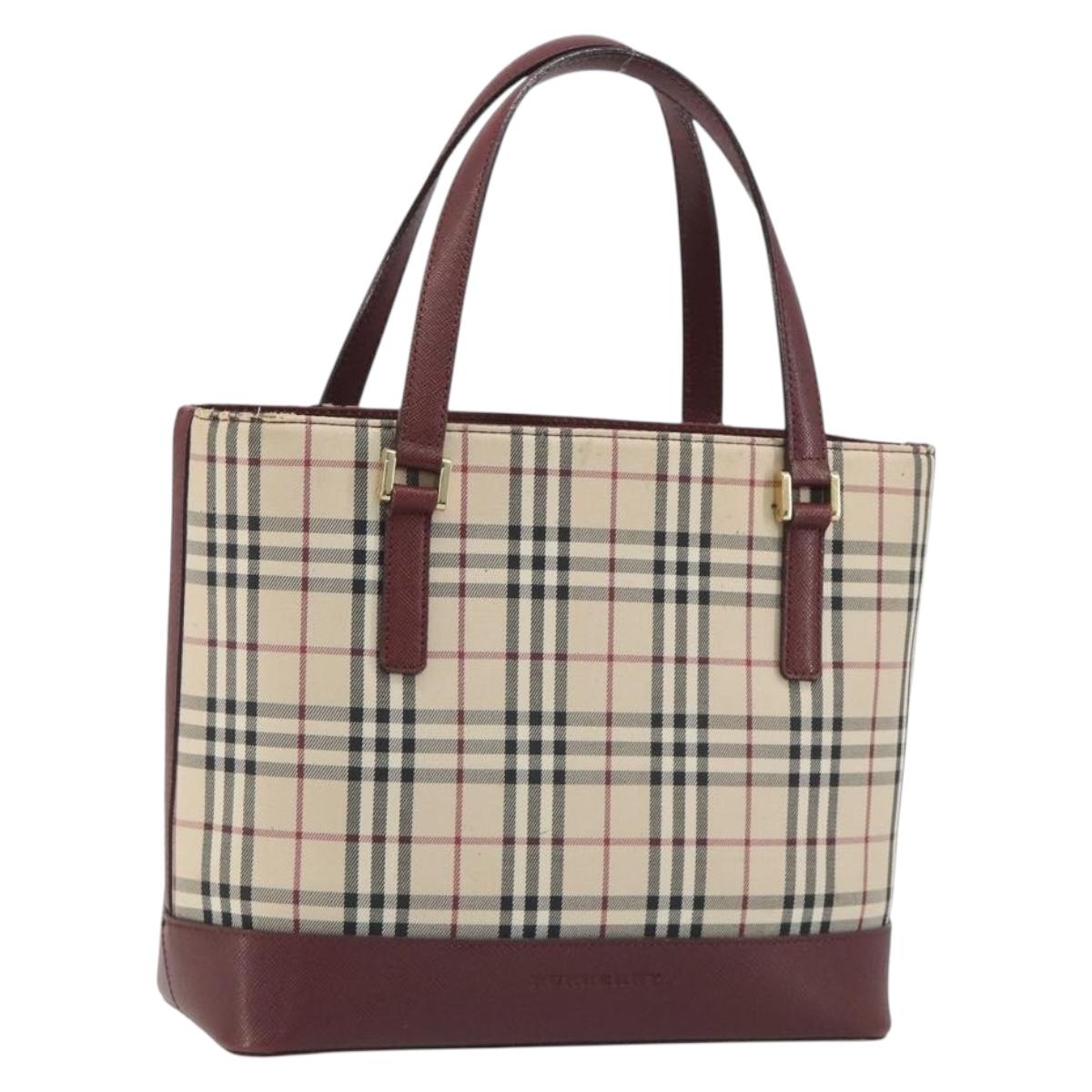 BURBERRY Nova Check Hand Bag Canvas Beige Gold Auth ep15581