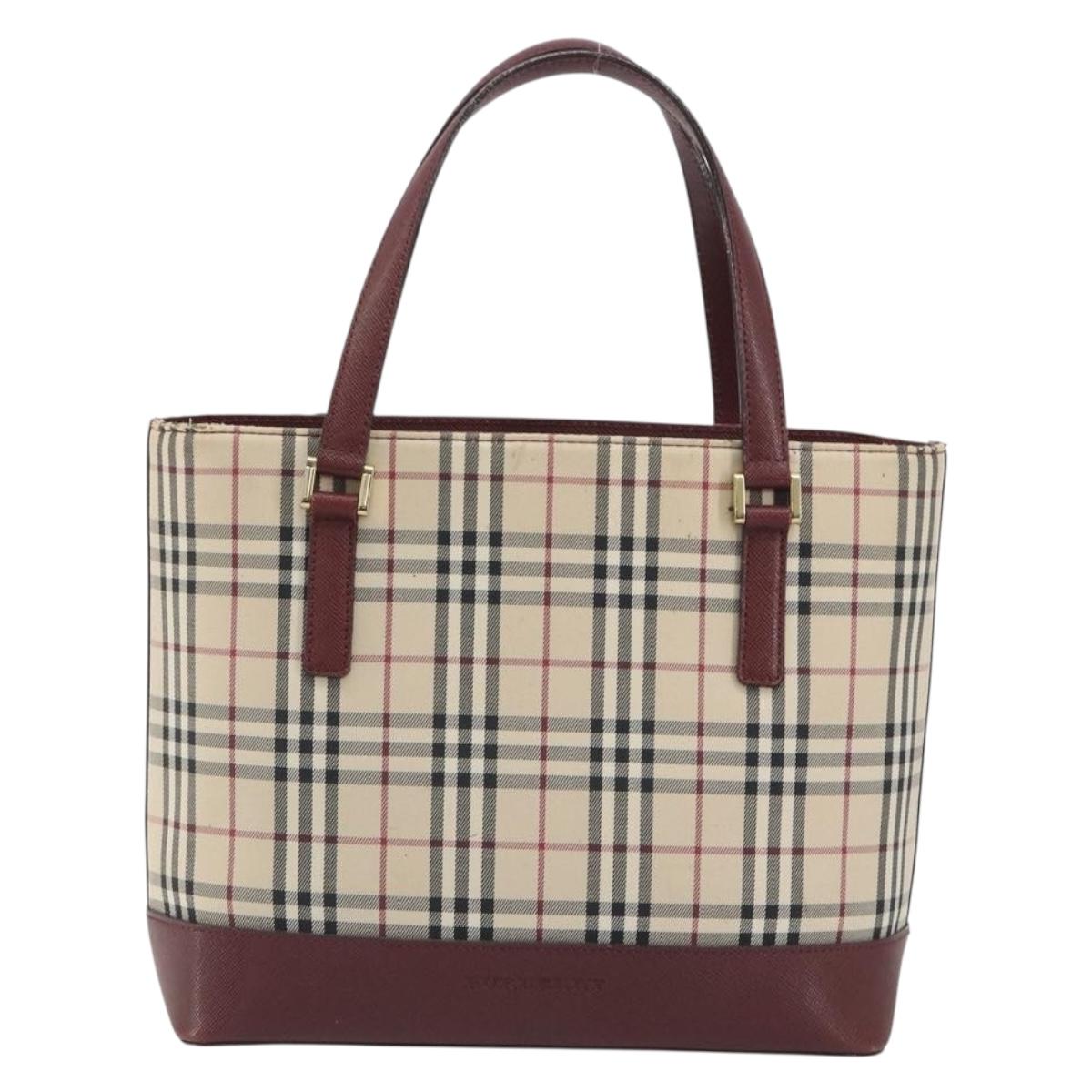 BURBERRY Nova Check Hand Bag Canvas Beige Gold Auth ep15581