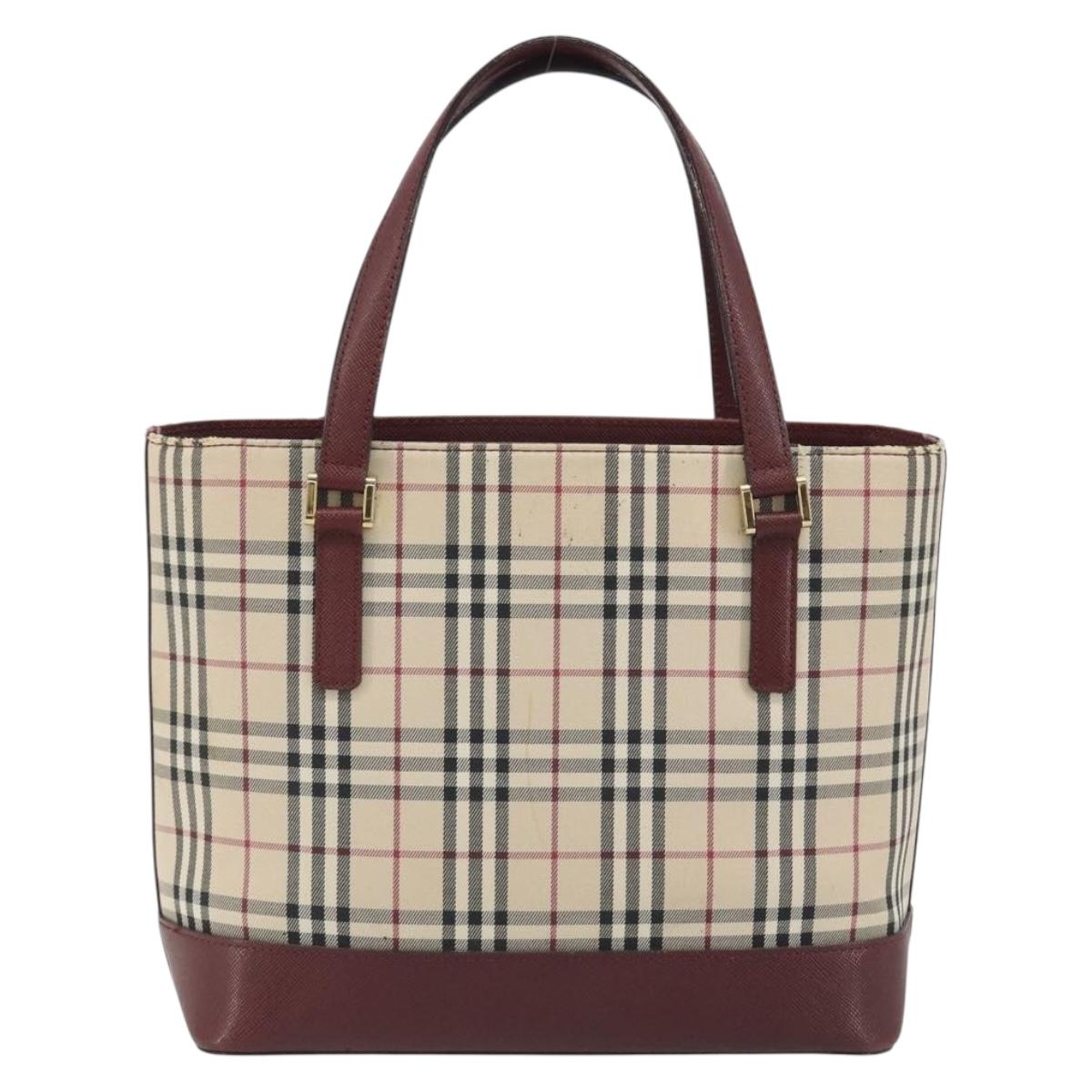 BURBERRY Nova Check Hand Bag Canvas Beige Gold Auth ep15581
