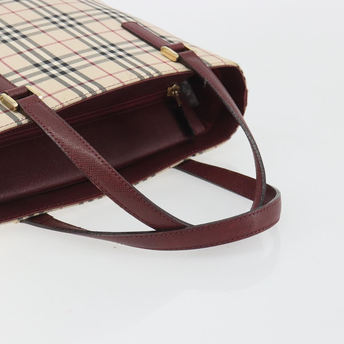 BURBERRY Nova Check Hand Bag Canvas Beige Gold Auth ep15581
