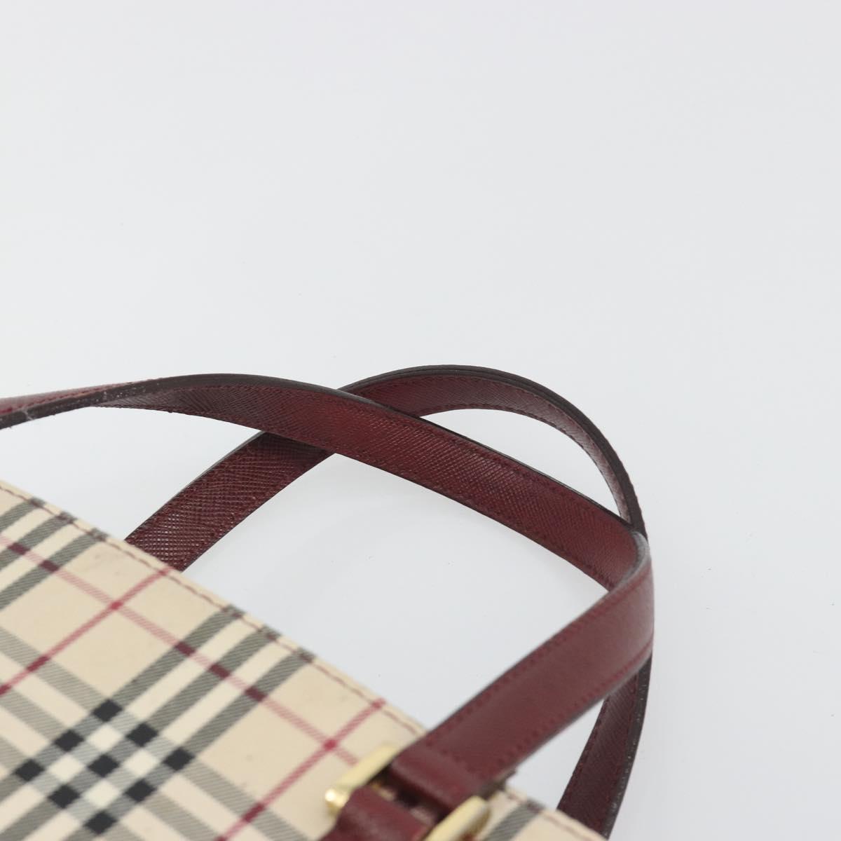 BURBERRY Nova Check Hand Bag Canvas Beige Gold Auth ep15581