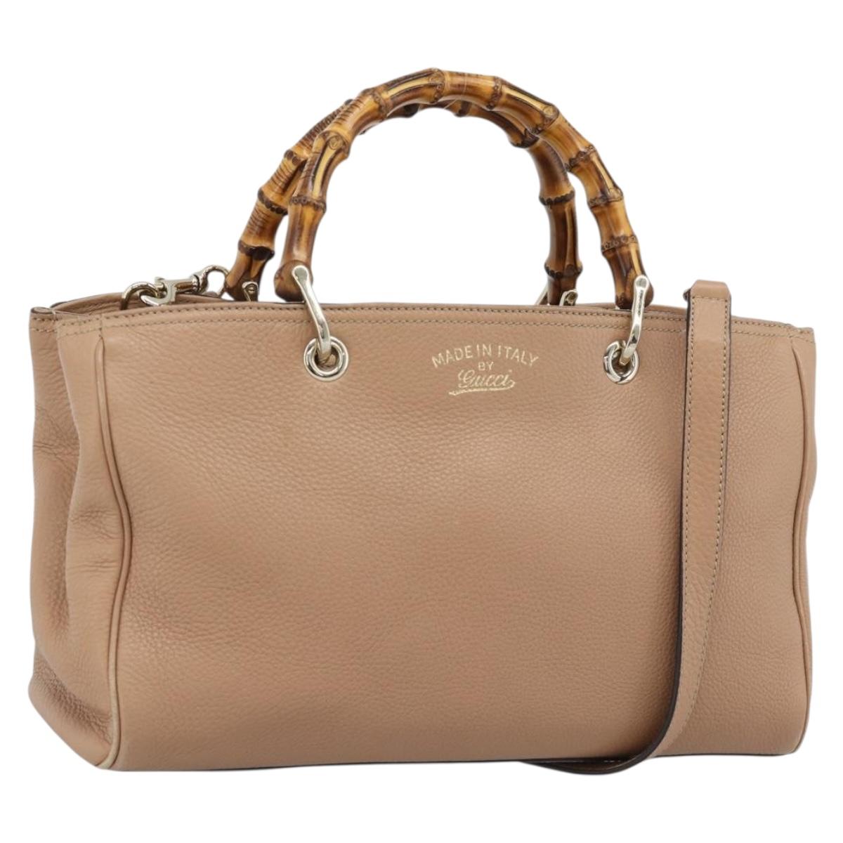 GUCCI Bamboo Hand Bag Leather 2way Beige Gold 323660 Auth ep15582A