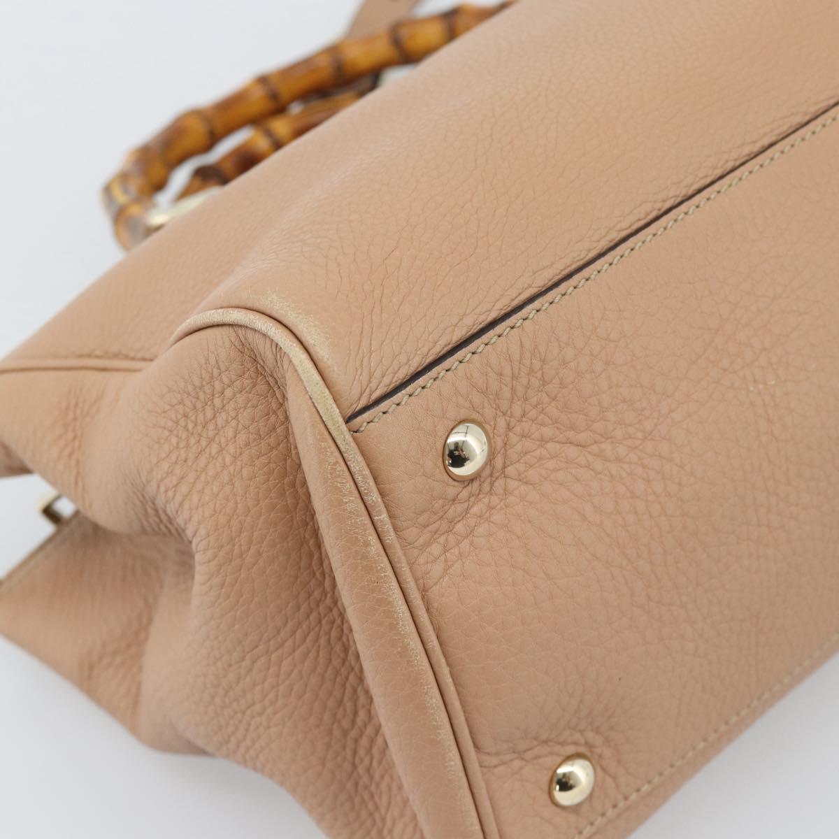 GUCCI Bamboo Hand Bag Leather 2way Beige Gold 323660 Auth ep15582A