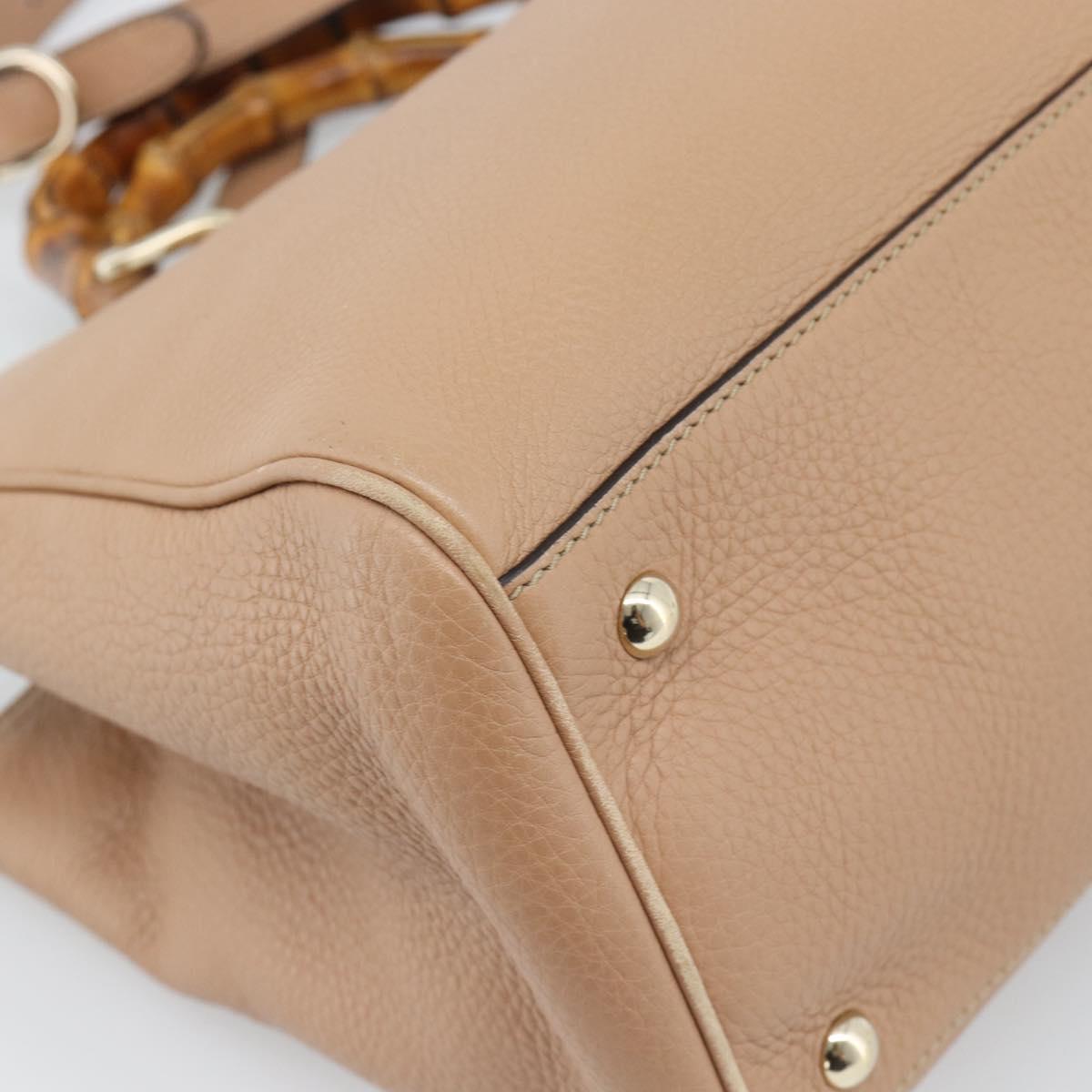 GUCCI Bamboo Hand Bag Leather 2way Beige Gold 323660 Auth ep15582A
