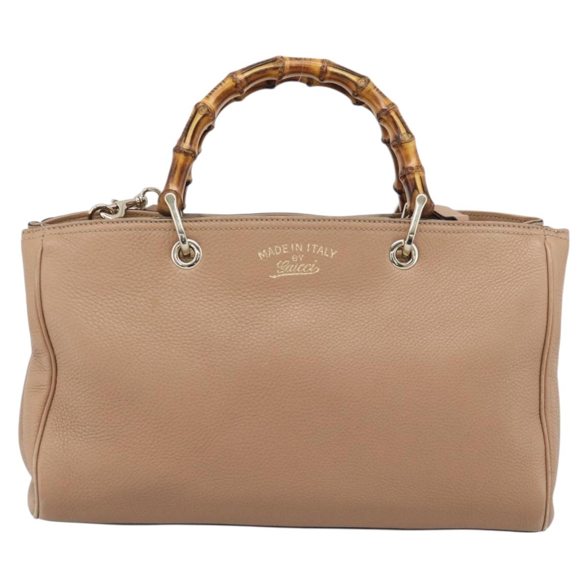 GUCCI Bamboo Hand Bag Leather 2way Beige Gold 323660 Auth ep15582A