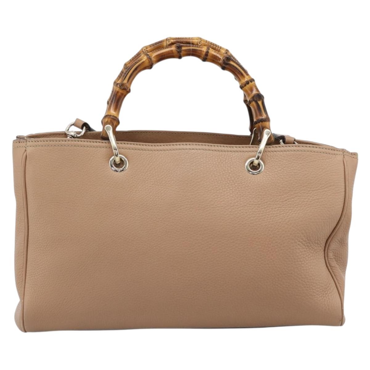 GUCCI Bamboo Hand Bag Leather 2way Beige Gold 323660 Auth ep15582A