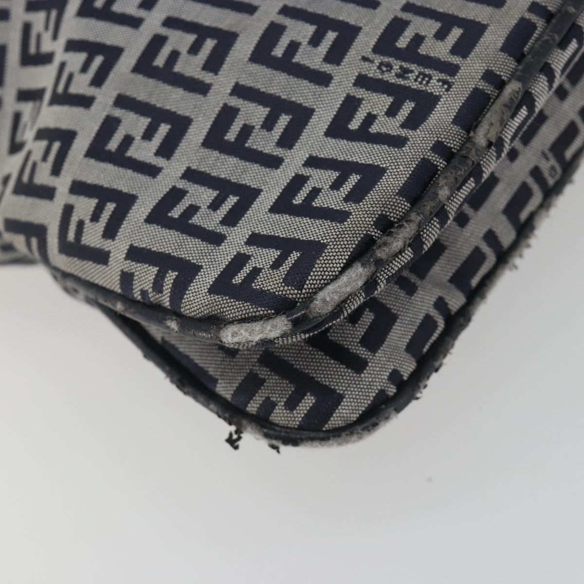 FENDI Zucchino Canvas Mamma Baguette Shoulder Bag Navy Silver Auth ep15583