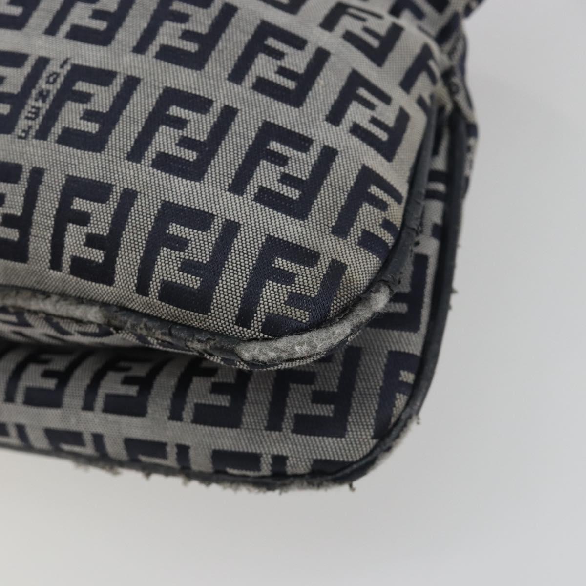 FENDI Zucchino Canvas Mamma Baguette Shoulder Bag Navy Silver Auth ep15583