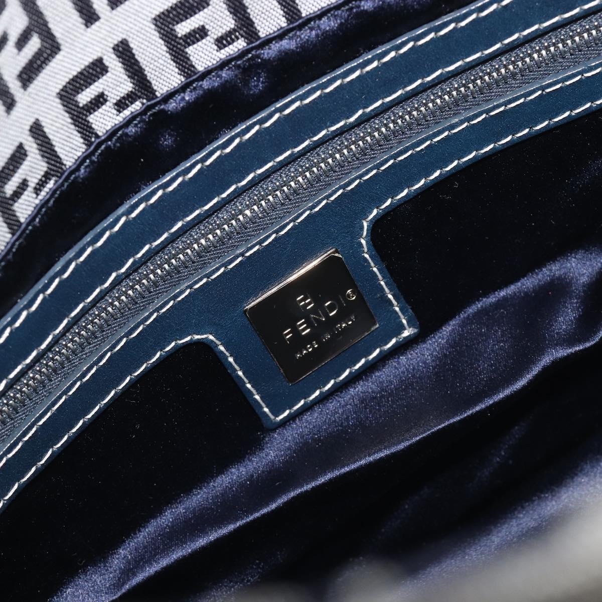 FENDI Zucchino Canvas Mamma Baguette Shoulder Bag Navy Silver Auth ep15583