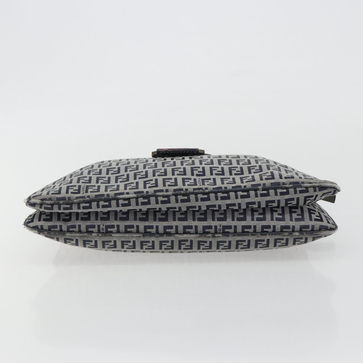 FENDI Zucchino Canvas Mamma Baguette Shoulder Bag Navy Silver Auth ep15583
