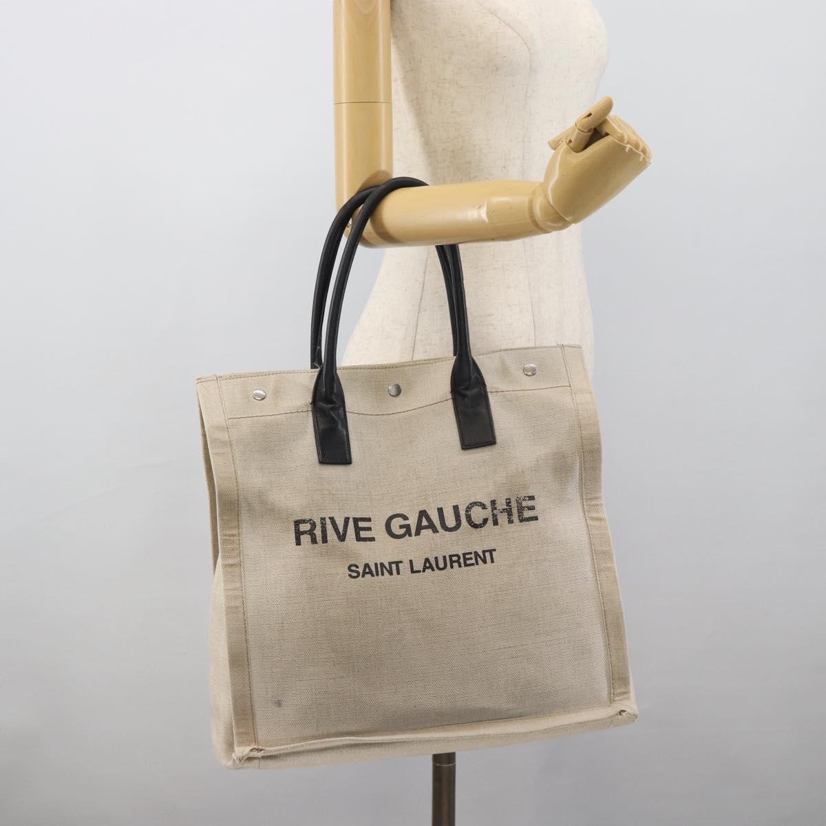 SAINT LAURENT Rive Gauche Hand Bag Coated Canvas Gray Silver Auth ep15584