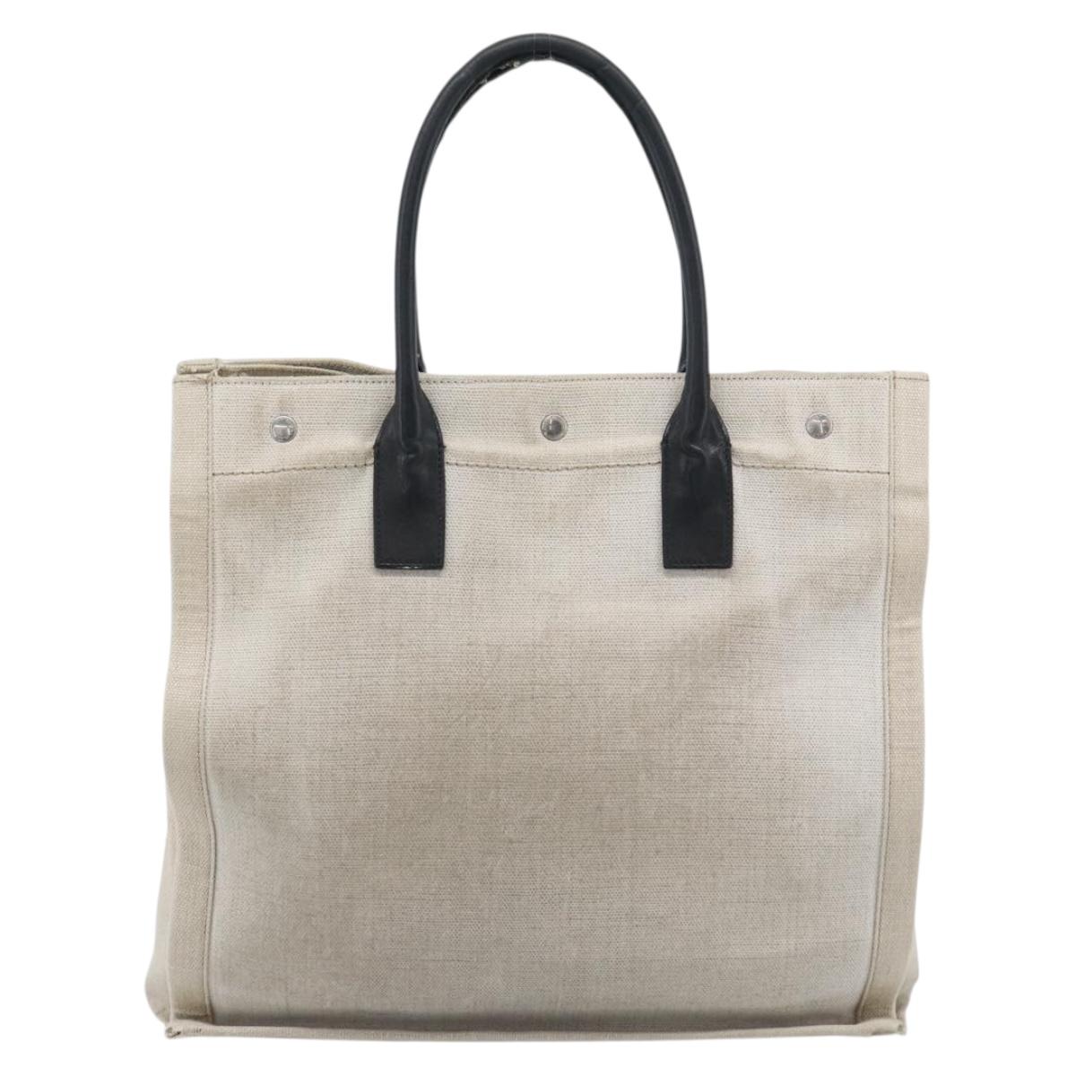 SAINT LAURENT Rive Gauche Hand Bag Coated Canvas Gray Silver Auth ep15584