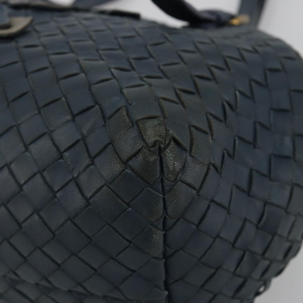 BOTTEGA VENETA INTRECCIATO Hand Bag Leather Blue Gold Auth ep15585