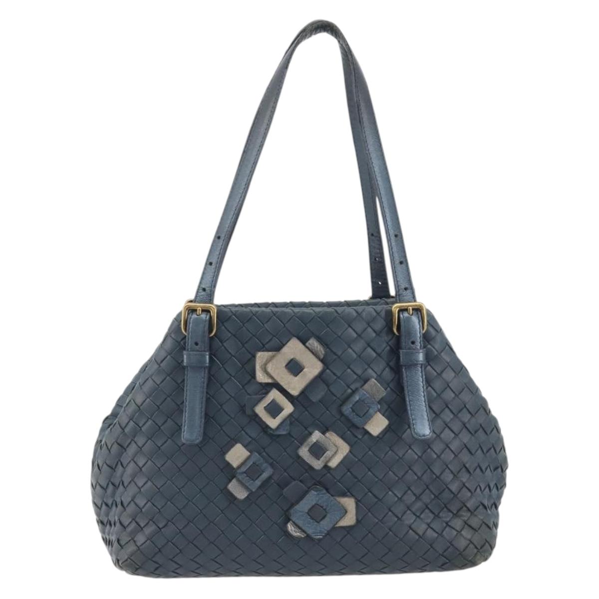 BOTTEGA VENETA INTRECCIATO Hand Bag Leather Blue Gold Auth ep15585