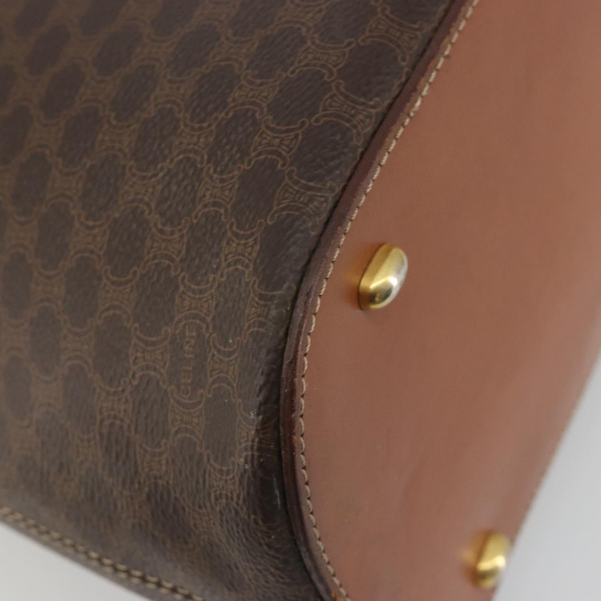 CELINE Macadam Canvas Hand Bag PVC Brown Gold Auth ep15587