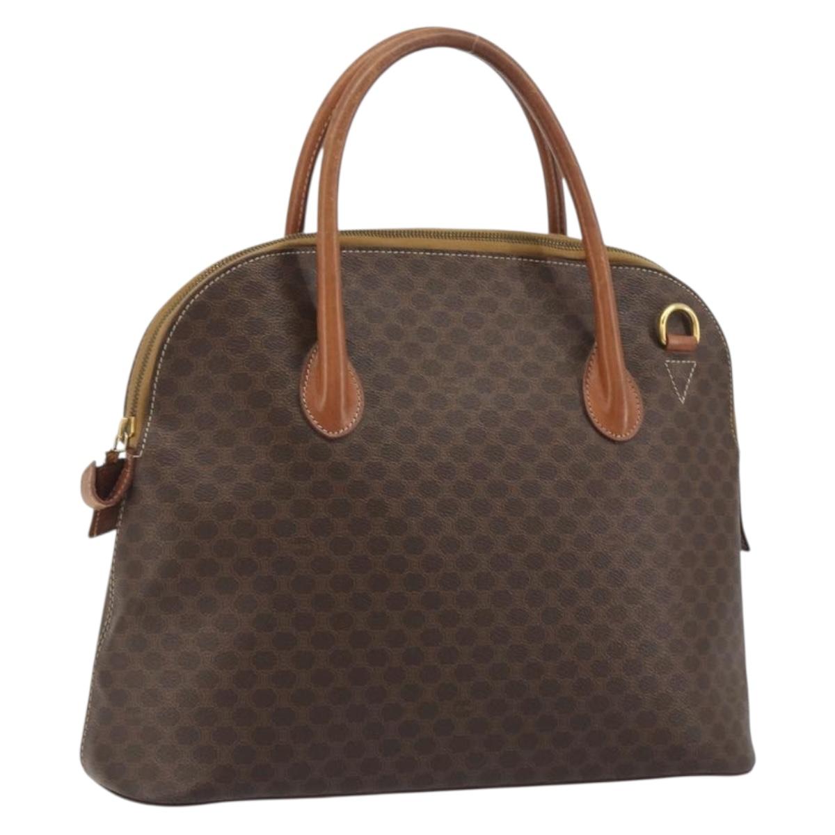 CELINE Macadam Canvas Hand Bag PVC Brown Gold Auth ep15587