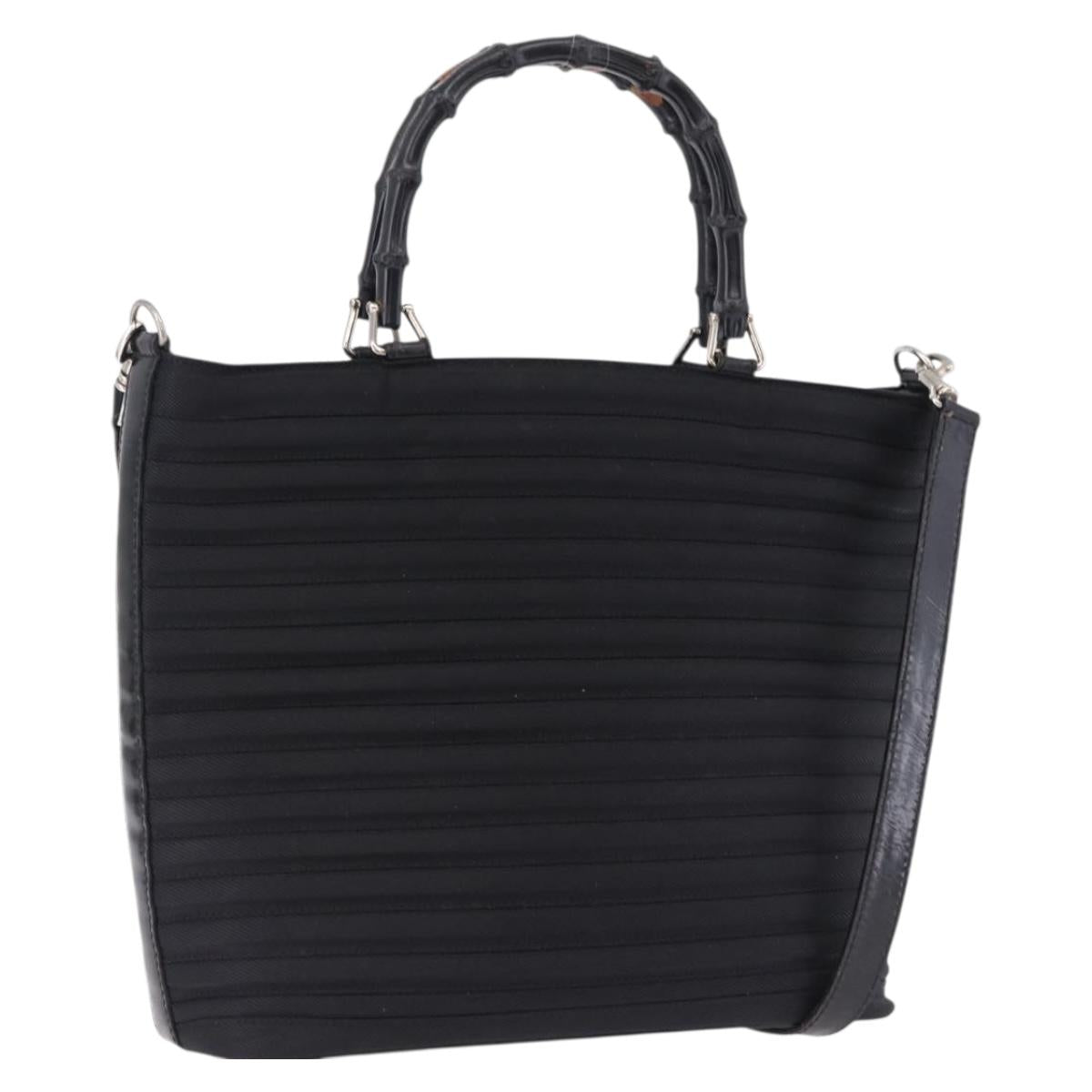 GUCCI Bamboo Hand Bag Canvas 2way Black Silver 000 1998 0588 Auth ep15589
