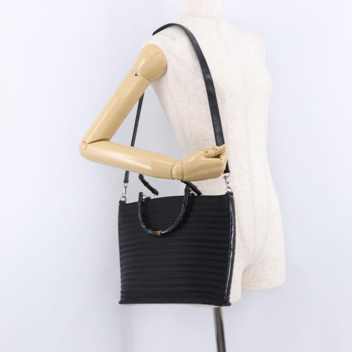 GUCCI Bamboo Hand Bag Canvas 2way Black Silver 000 1998 0588 Auth ep15589