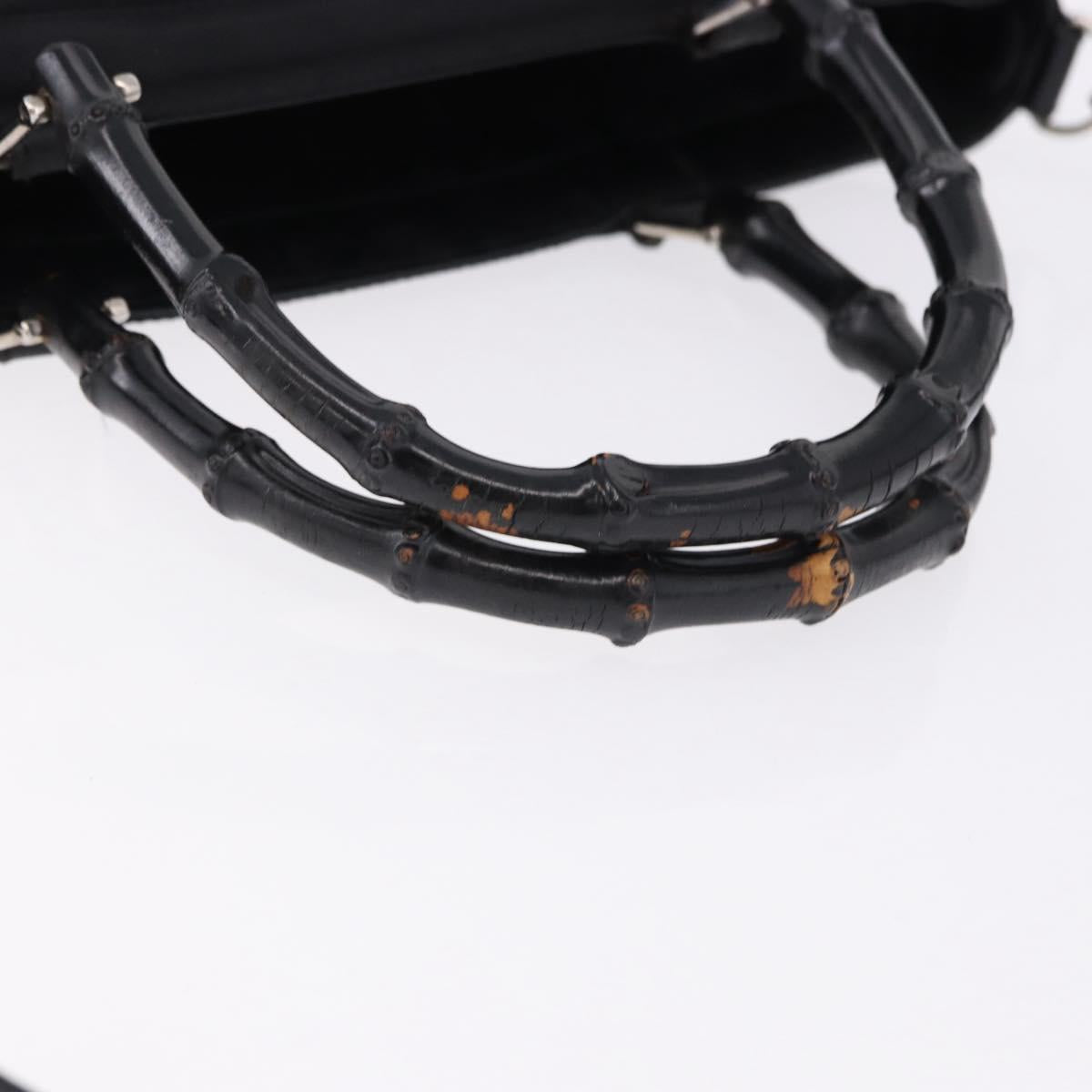 GUCCI Bamboo Hand Bag Canvas 2way Black Silver 000 1998 0588 Auth ep15589