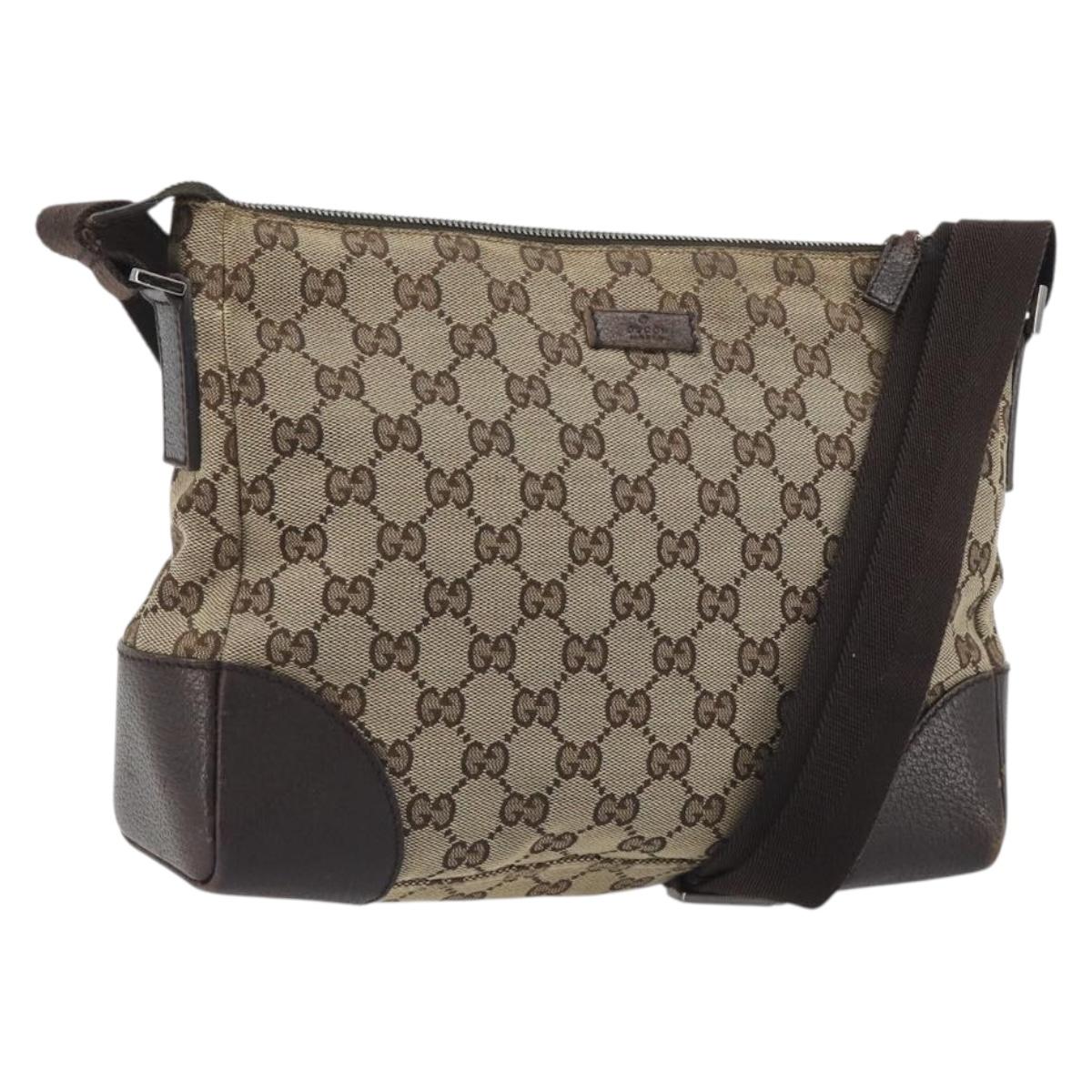 GUCCI GG Canvas Shoulder Bag Brown Silver 114273 Auth ep15593