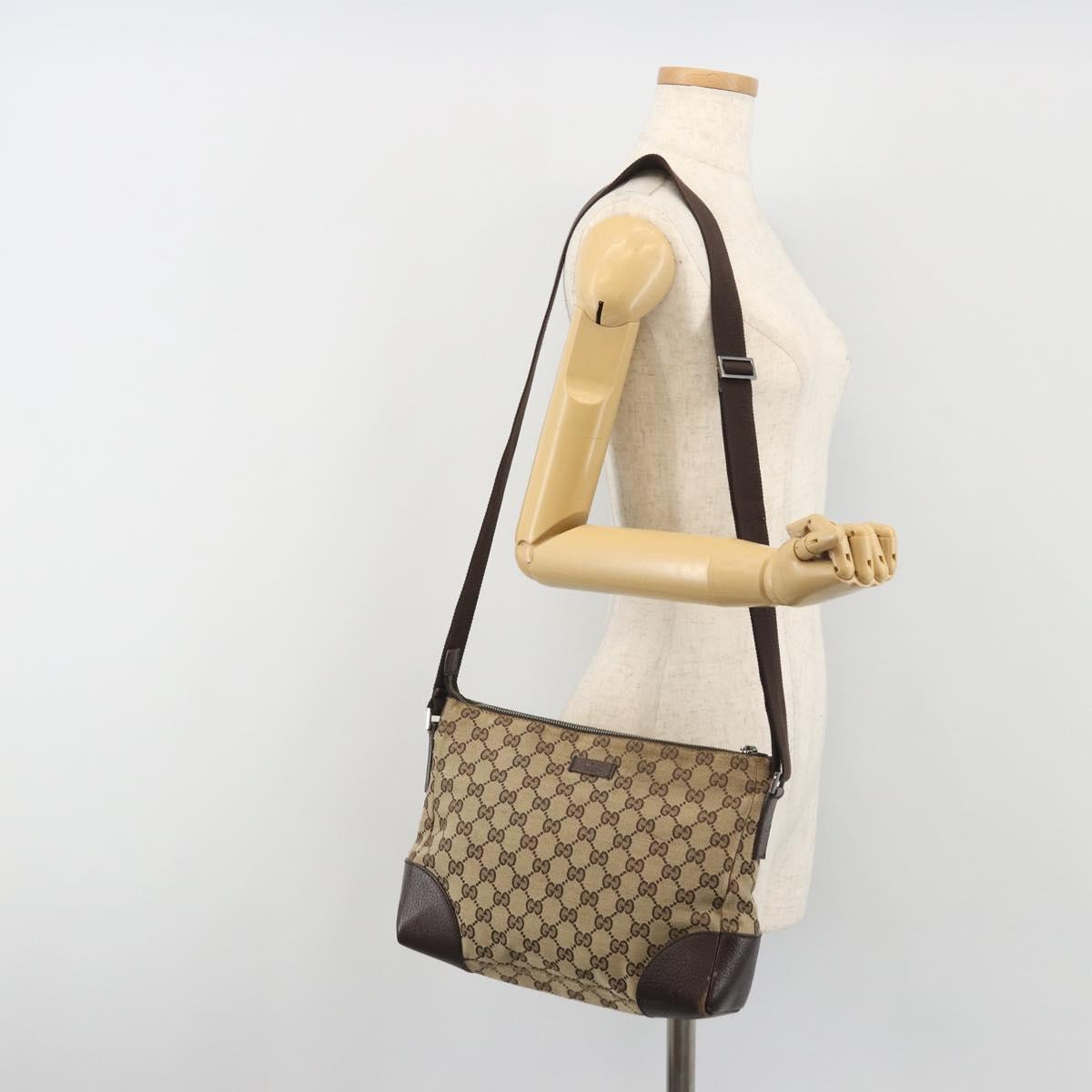 GUCCI GG Canvas Shoulder Bag Brown Silver 114273 Auth ep15593