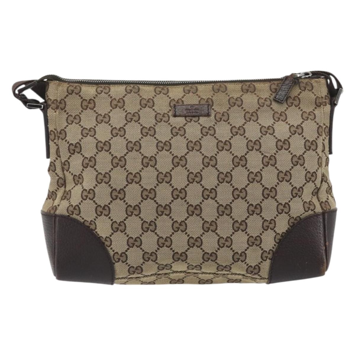 GUCCI GG Canvas Shoulder Bag Brown Silver 114273 Auth ep15593