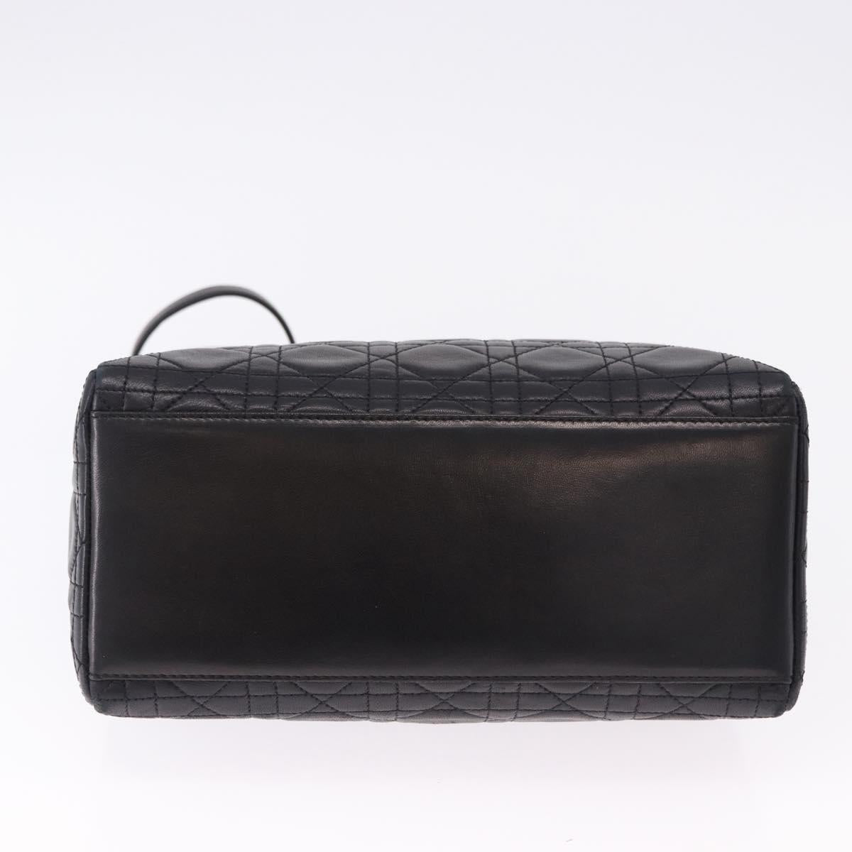Christian Dior Lady Dior Canage Hand Bag Leather 2way Black Gold Auth ep15594V
