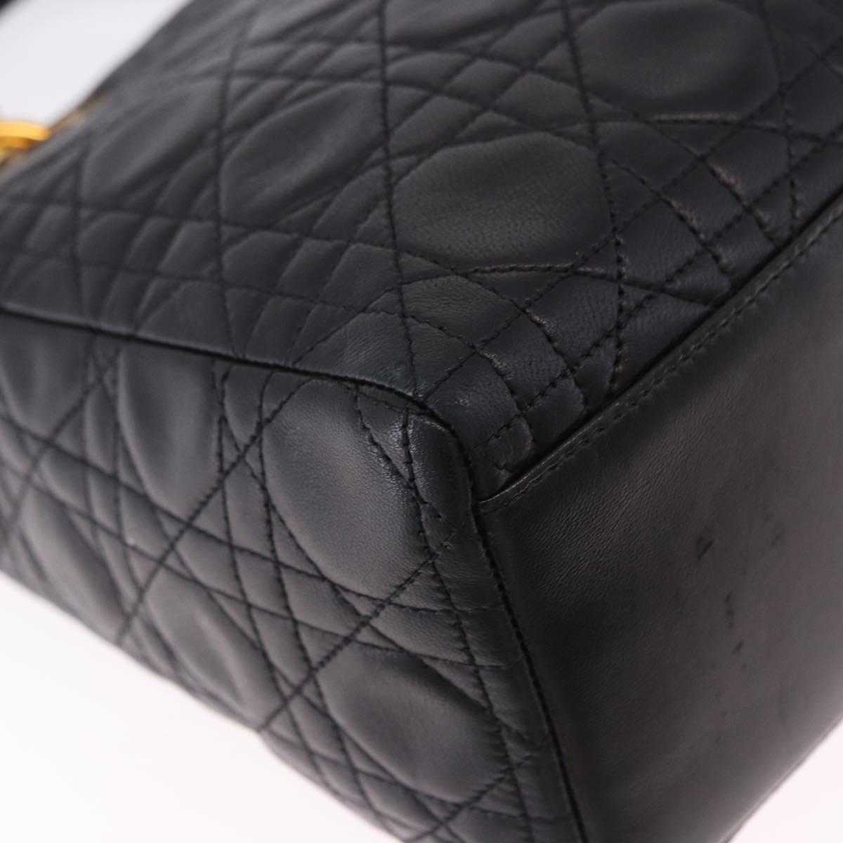 Christian Dior Lady Dior Canage Hand Bag Leather 2way Black Gold Auth ep15594V