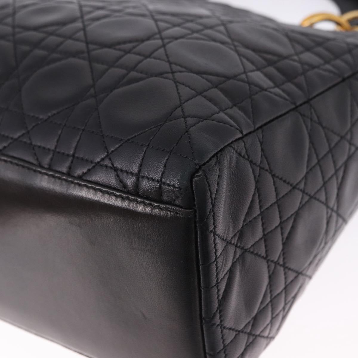 Christian Dior Lady Dior Canage Hand Bag Leather 2way Black Gold Auth ep15594V