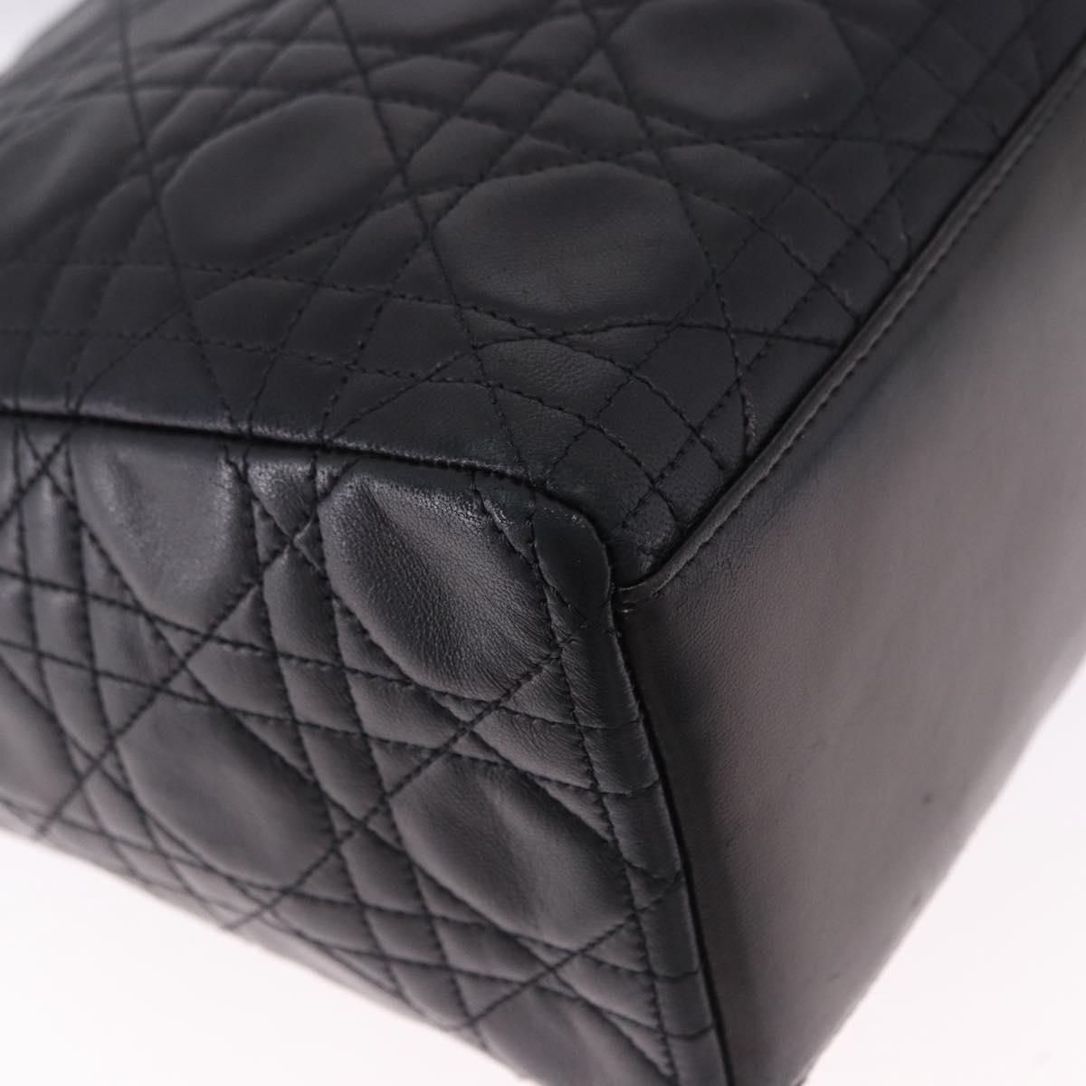 Christian Dior Lady Dior Canage Hand Bag Leather 2way Black Gold Auth ep15594V