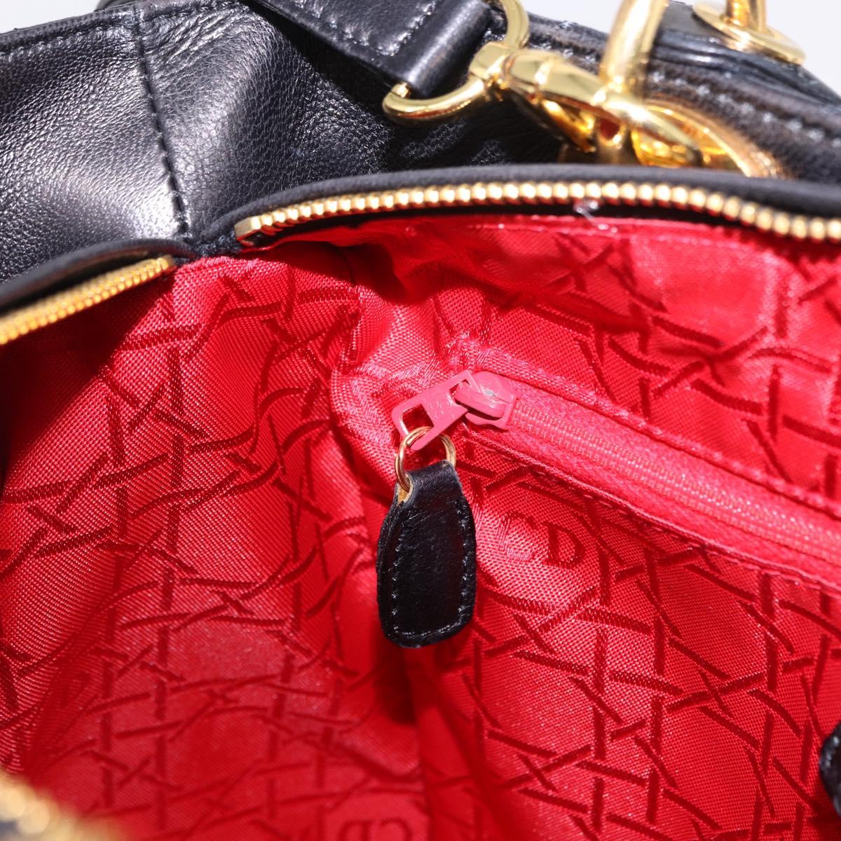 Christian Dior Lady Dior Canage Hand Bag Leather 2way Black Gold Auth ep15594V