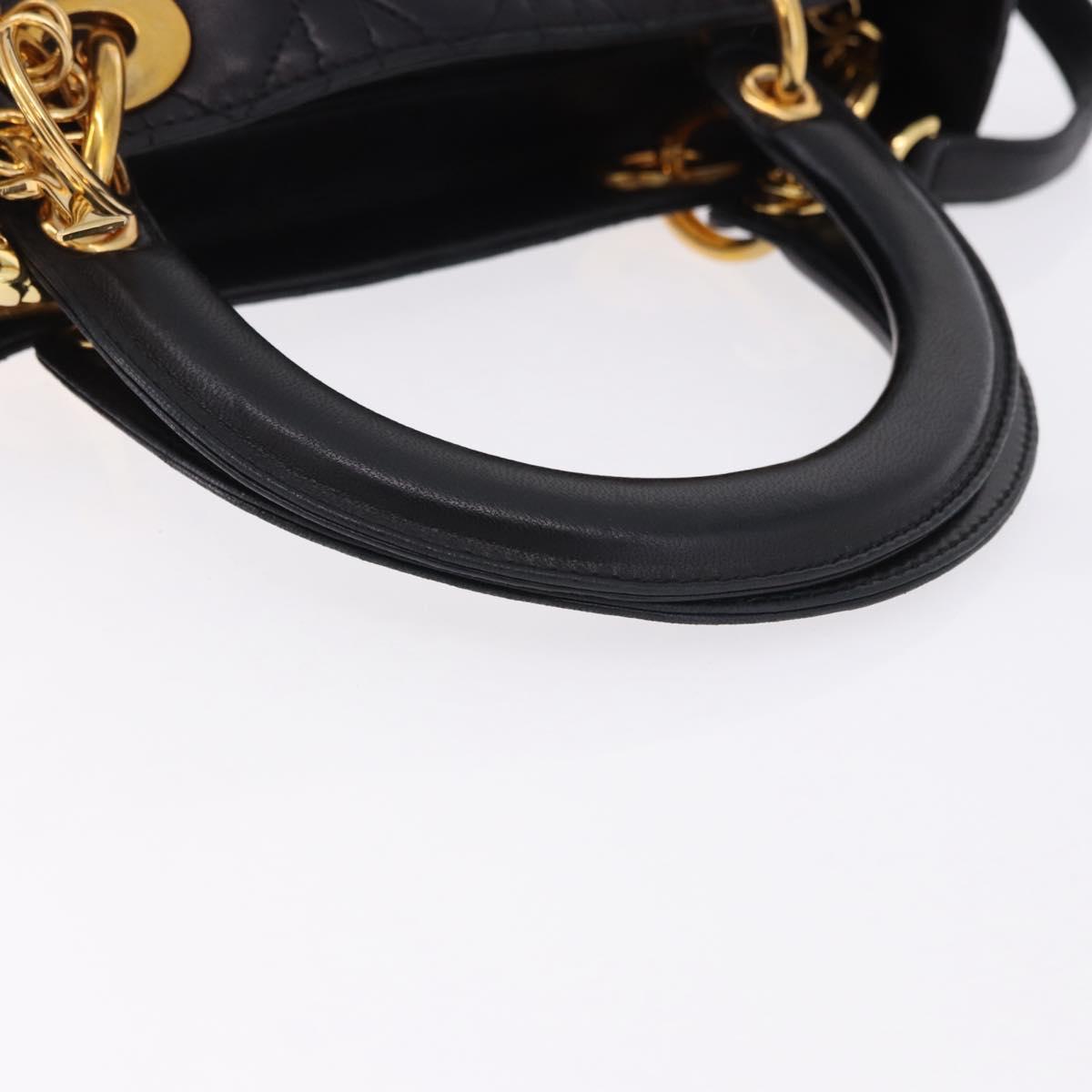 Christian Dior Lady Dior Canage Hand Bag Leather 2way Black Gold Auth ep15594V