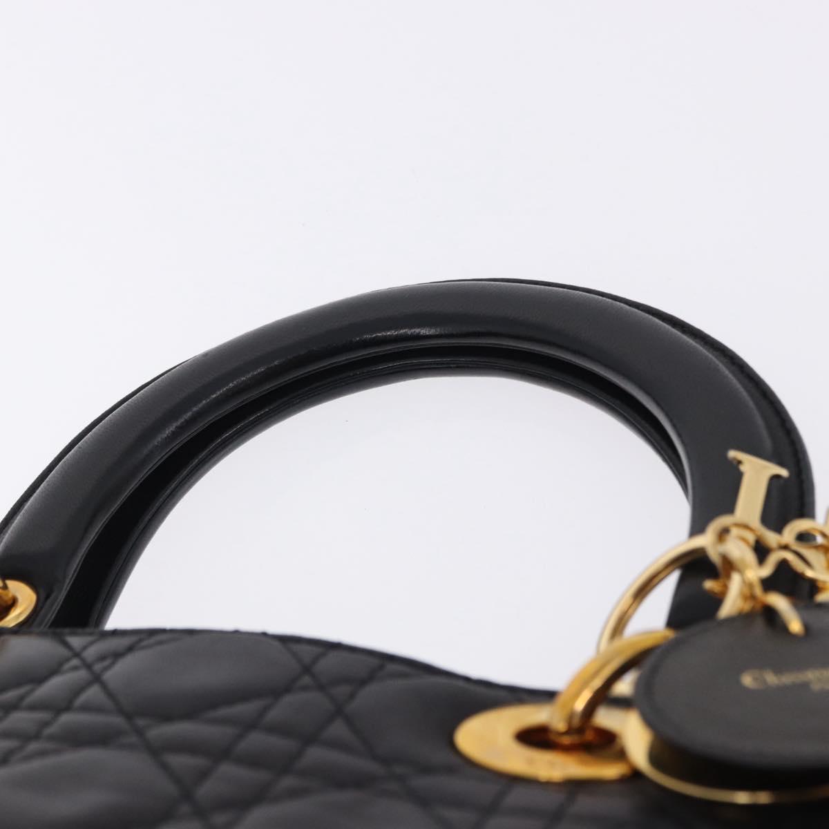 Christian Dior Lady Dior Canage Hand Bag Leather 2way Black Gold Auth ep15594V