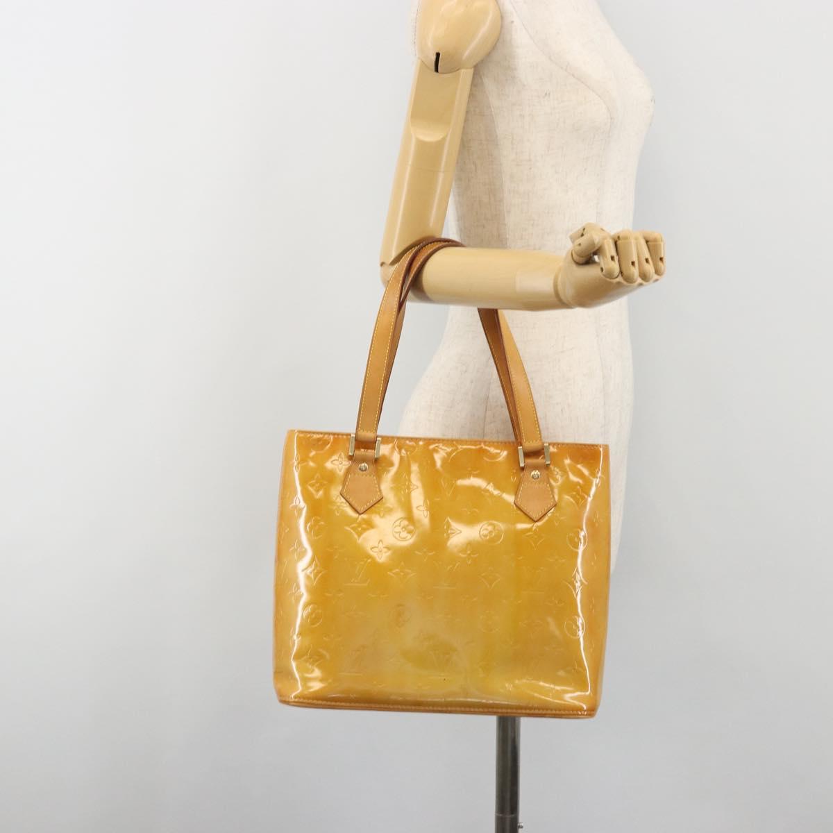 LOUIS VUITTON Monogram Vernis Houston Hand Bag Beige M91004 LV Auth ep15596