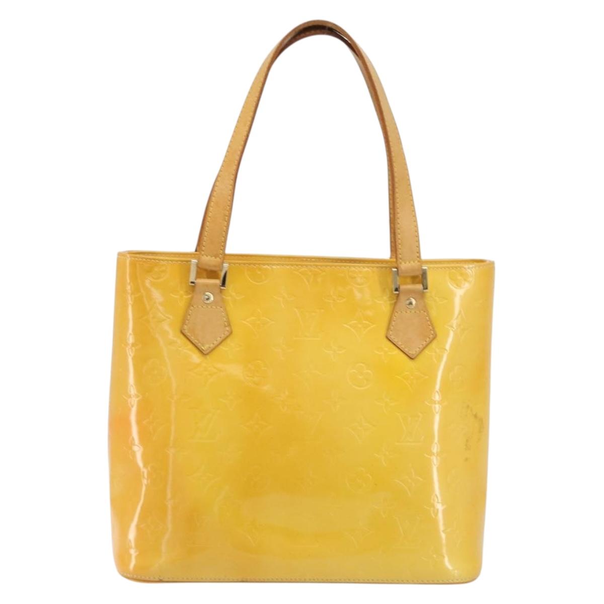LOUIS VUITTON Monogram Vernis Houston Hand Bag Lime Yellow M91055 Auth ep15597