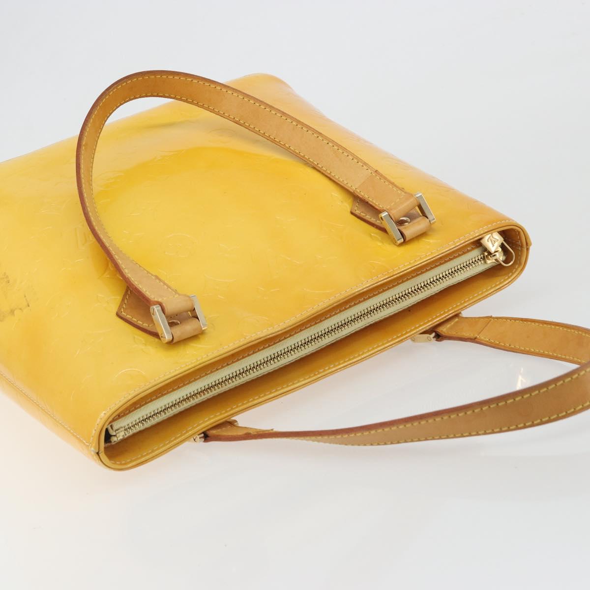 LOUIS VUITTON Monogram Vernis Houston Hand Bag Lime Yellow M91055 Auth ep15597