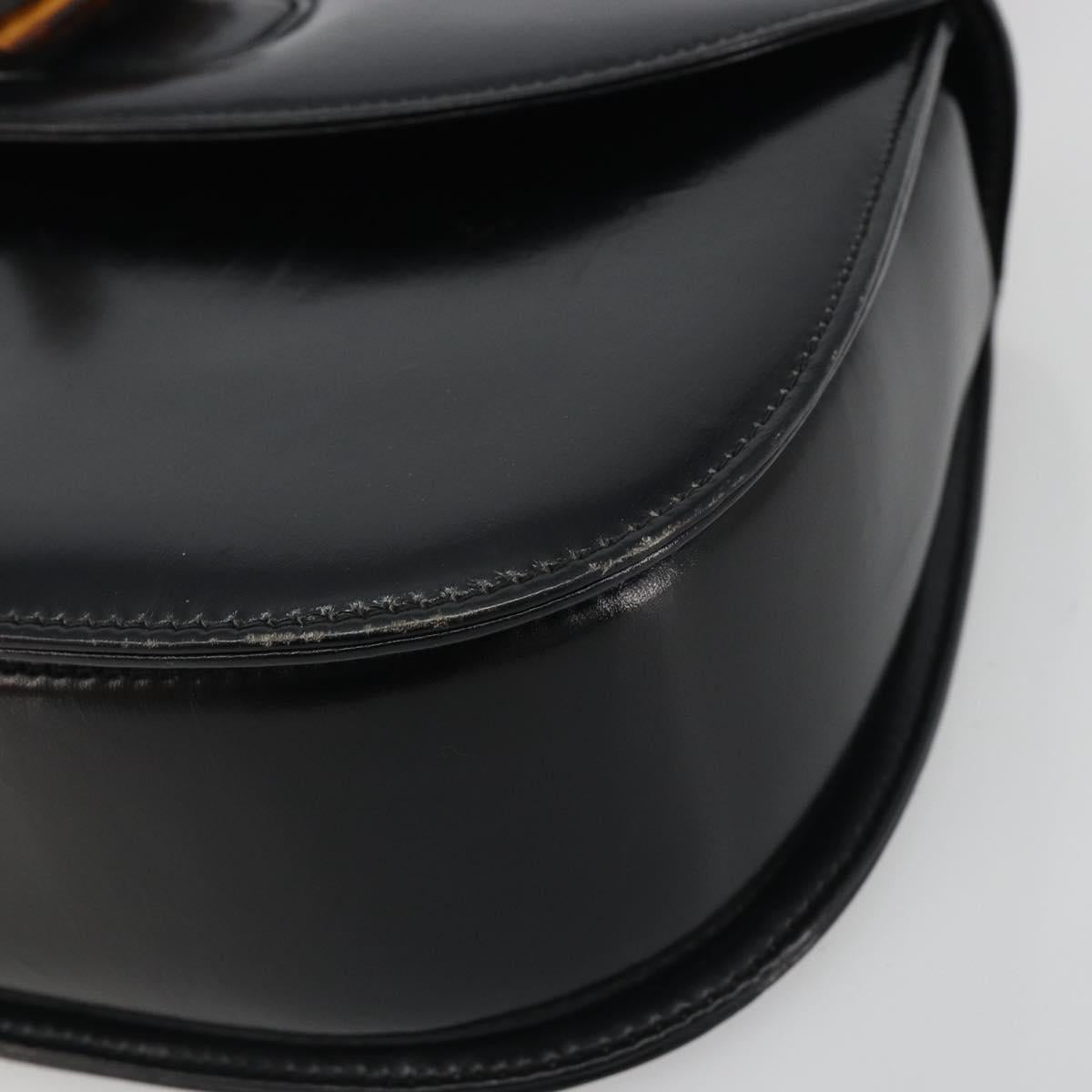 GUCCI Bamboo Hand Bag Leather Black Gold 000 2113 0633 Auth ep15601A