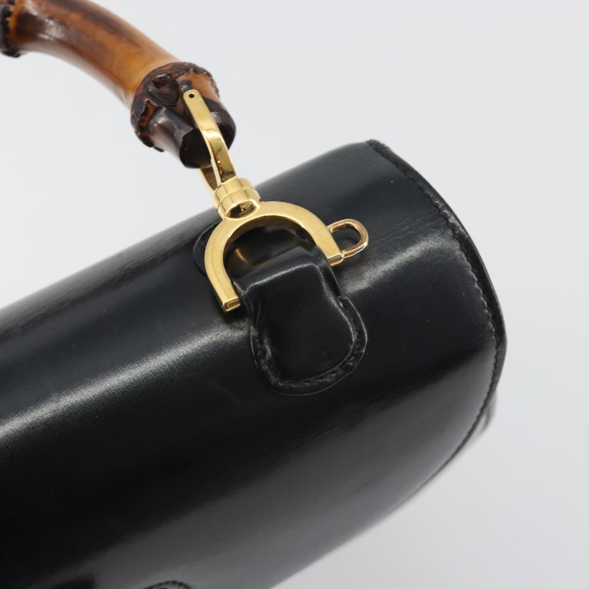 GUCCI Bamboo Hand Bag Leather Black Gold 000 2113 0633 Auth ep15601A