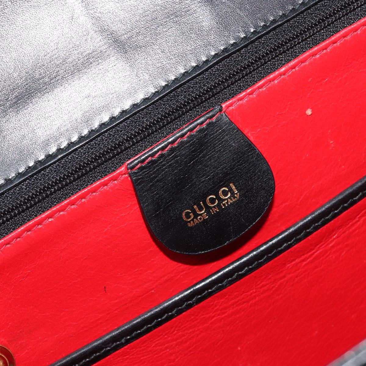 GUCCI Bamboo Hand Bag Leather Black Gold 000 2113 0633 Auth ep15601A