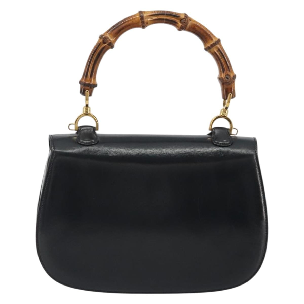 GUCCI Bamboo Hand Bag Leather Black Gold 000 2113 0633 Auth ep15601A