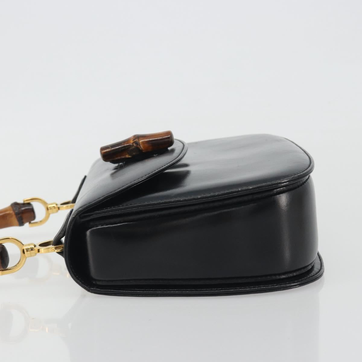 GUCCI Bamboo Hand Bag Leather Black Gold 000 2113 0633 Auth ep15601A