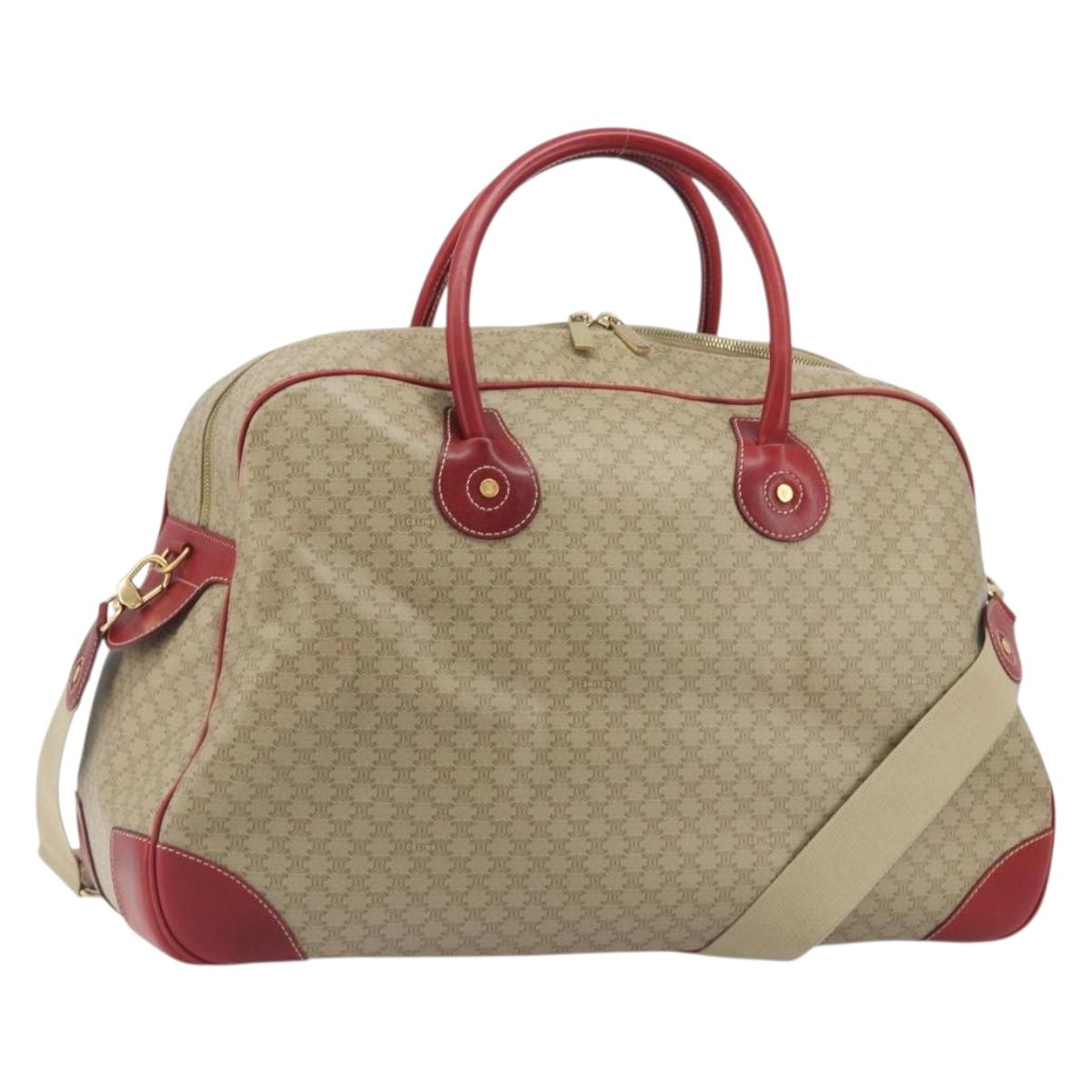 CELINE Macadam Canvas Boston Bag PVC 2way Beige Gold Auth ep15605