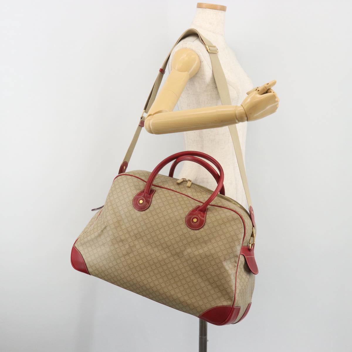 CELINE Macadam Canvas Boston Bag PVC 2way Beige Gold Auth ep15605