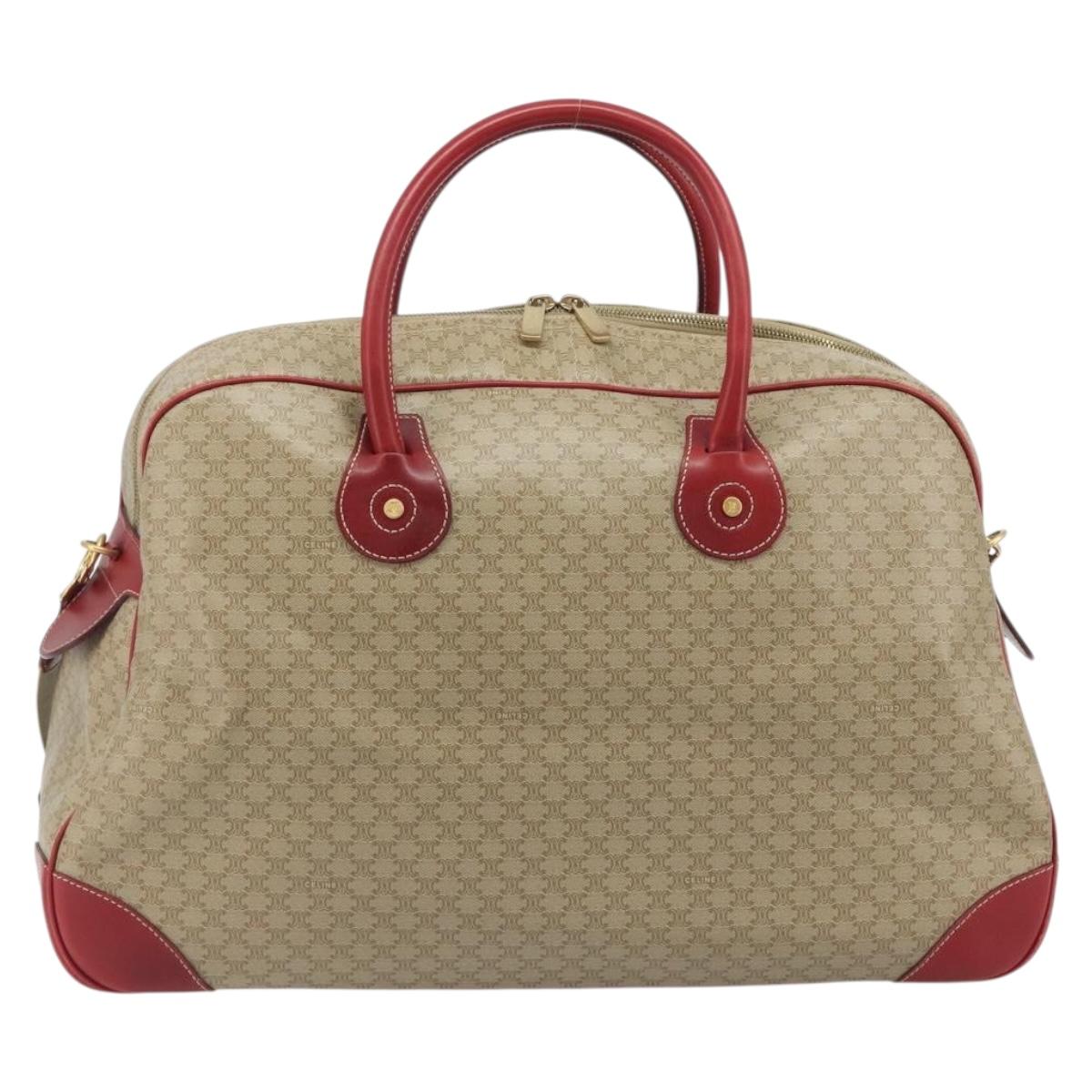 CELINE Macadam Canvas Boston Bag PVC 2way Beige Gold Auth ep15605