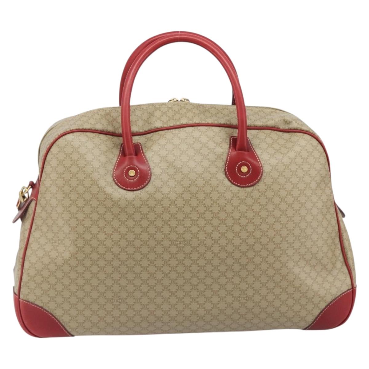 CELINE Macadam Canvas Boston Bag PVC 2way Beige Gold Auth ep15605