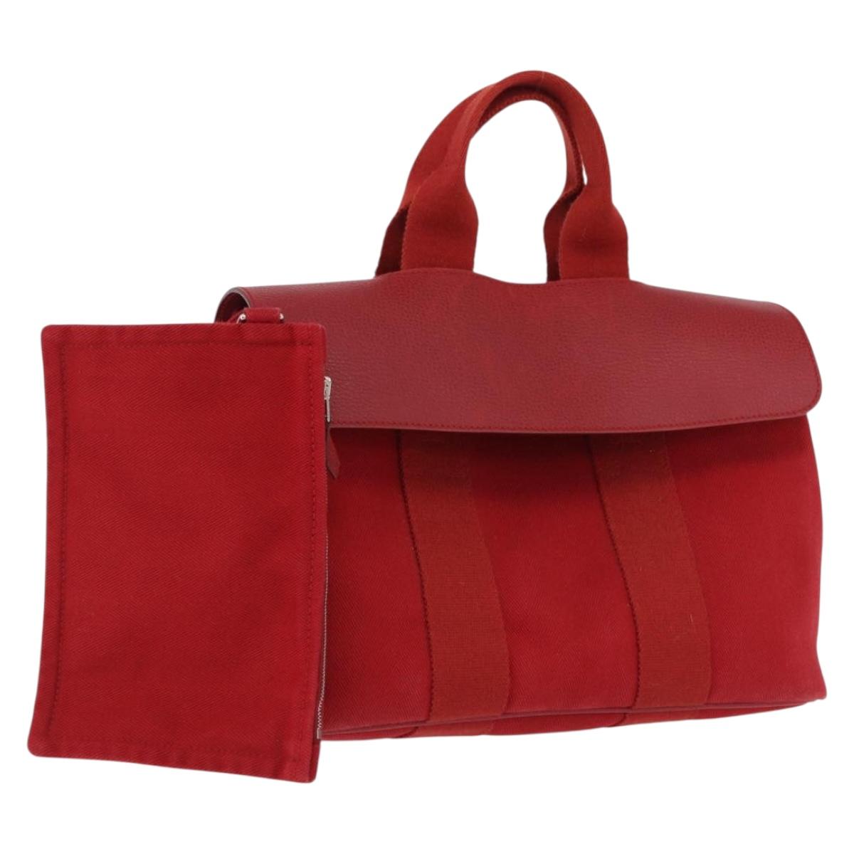 HERMES Valparaiso PM Hand Bag Canvas Red Auth ep15609A
