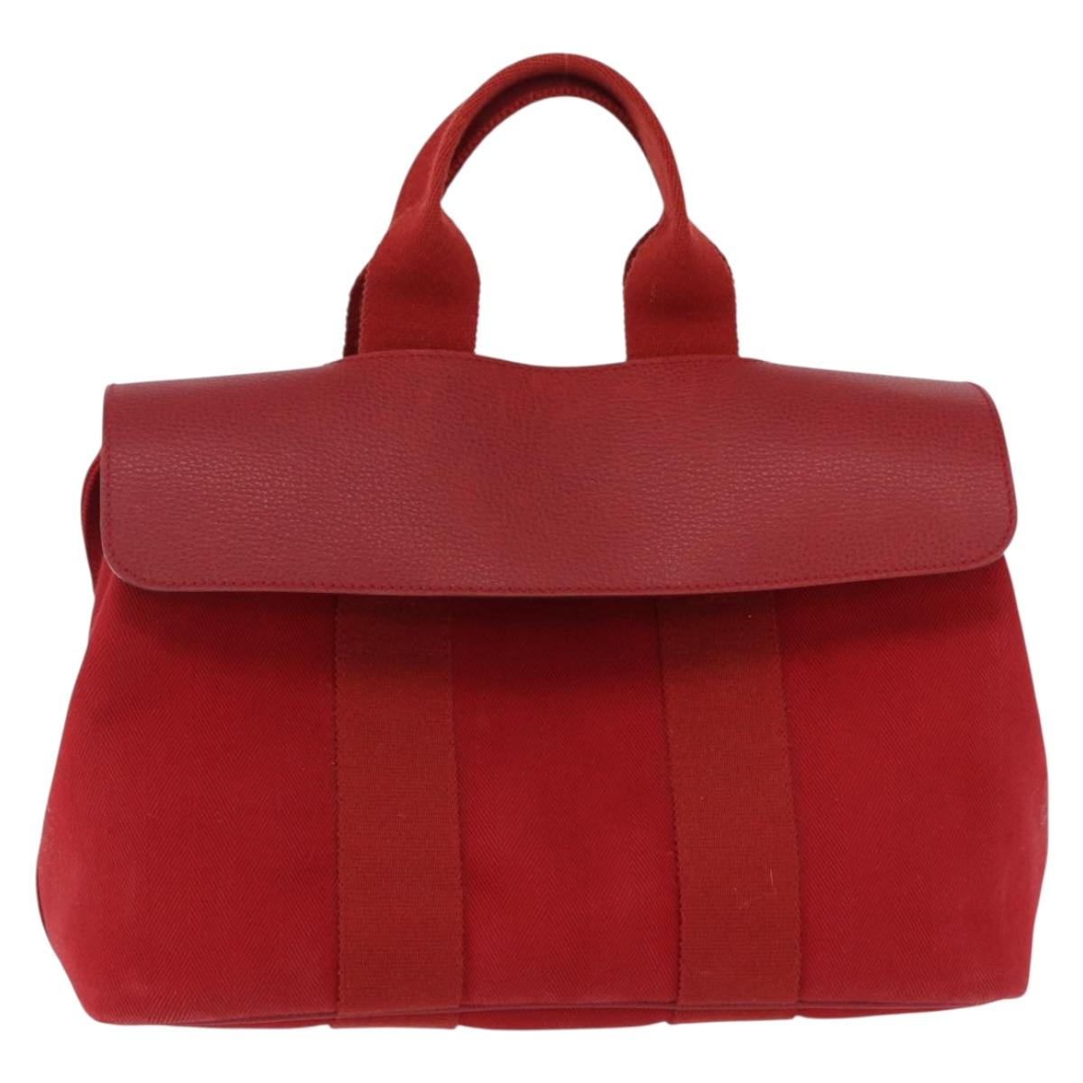 HERMES Valparaiso PM Hand Bag Canvas Red Auth ep15609A