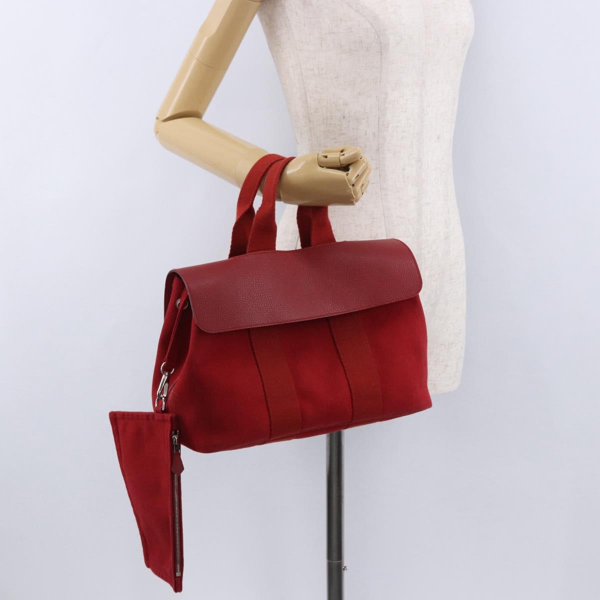 HERMES Valparaiso PM Hand Bag Canvas Red Auth ep15609A