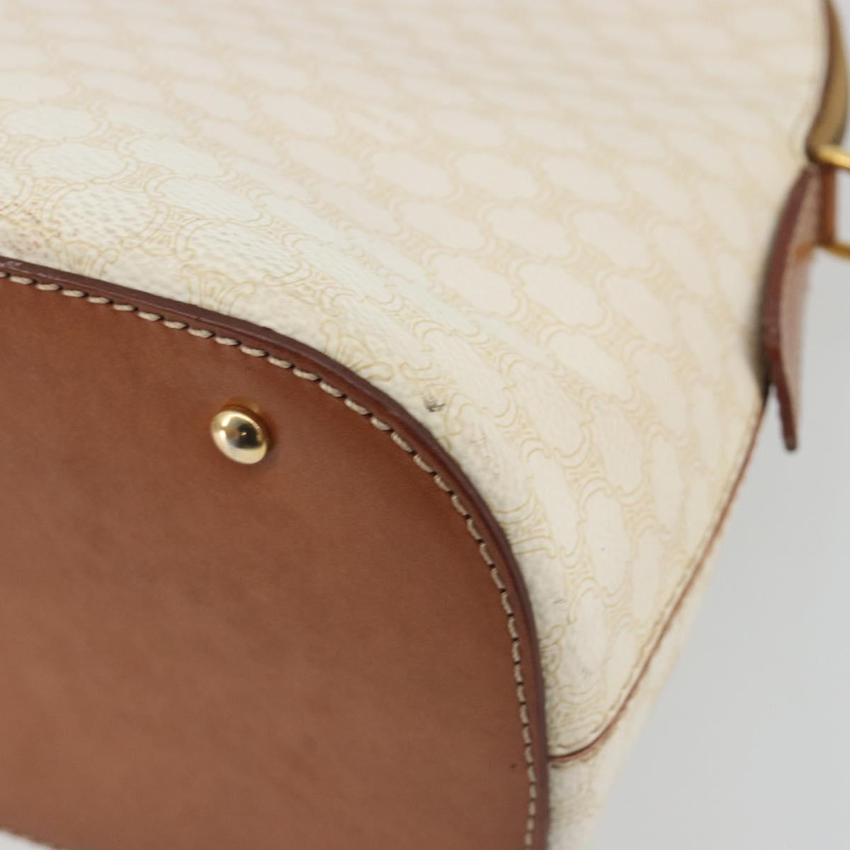 CELINE Macadam Canvas Hand Bag PVC Leather White Gold Auth ep15611
